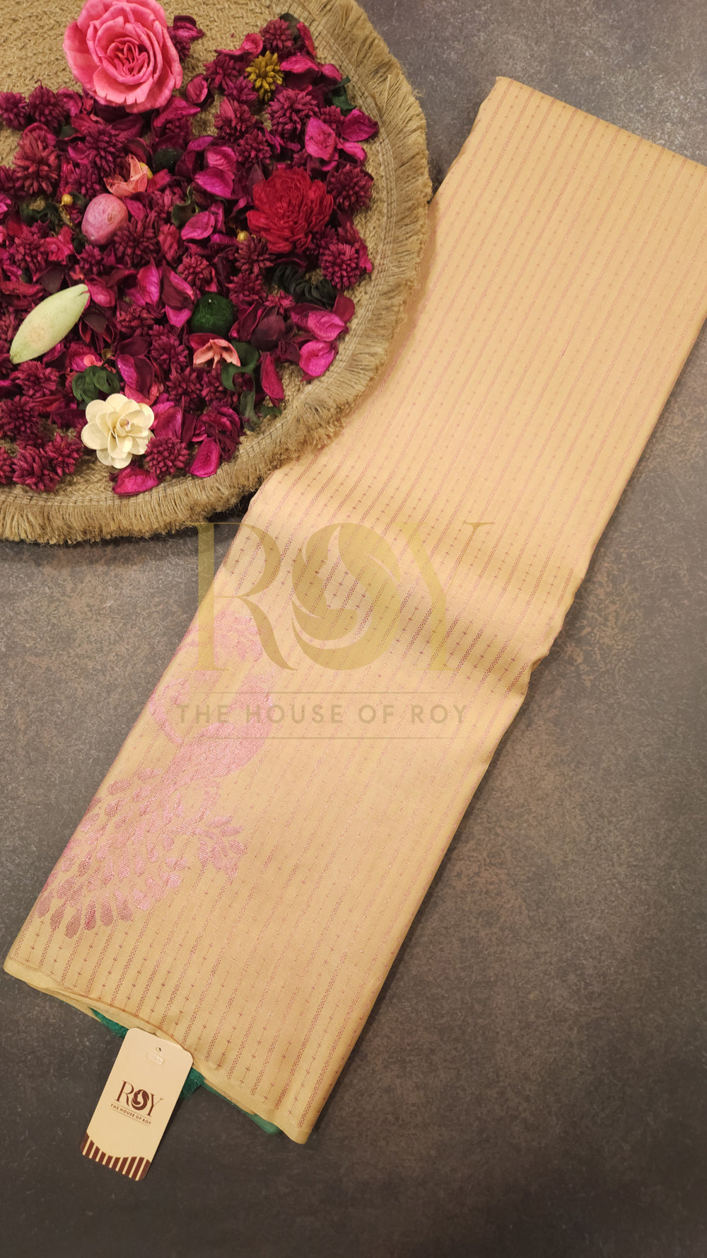 Sandal Colored Silk Saree with Pink Jari