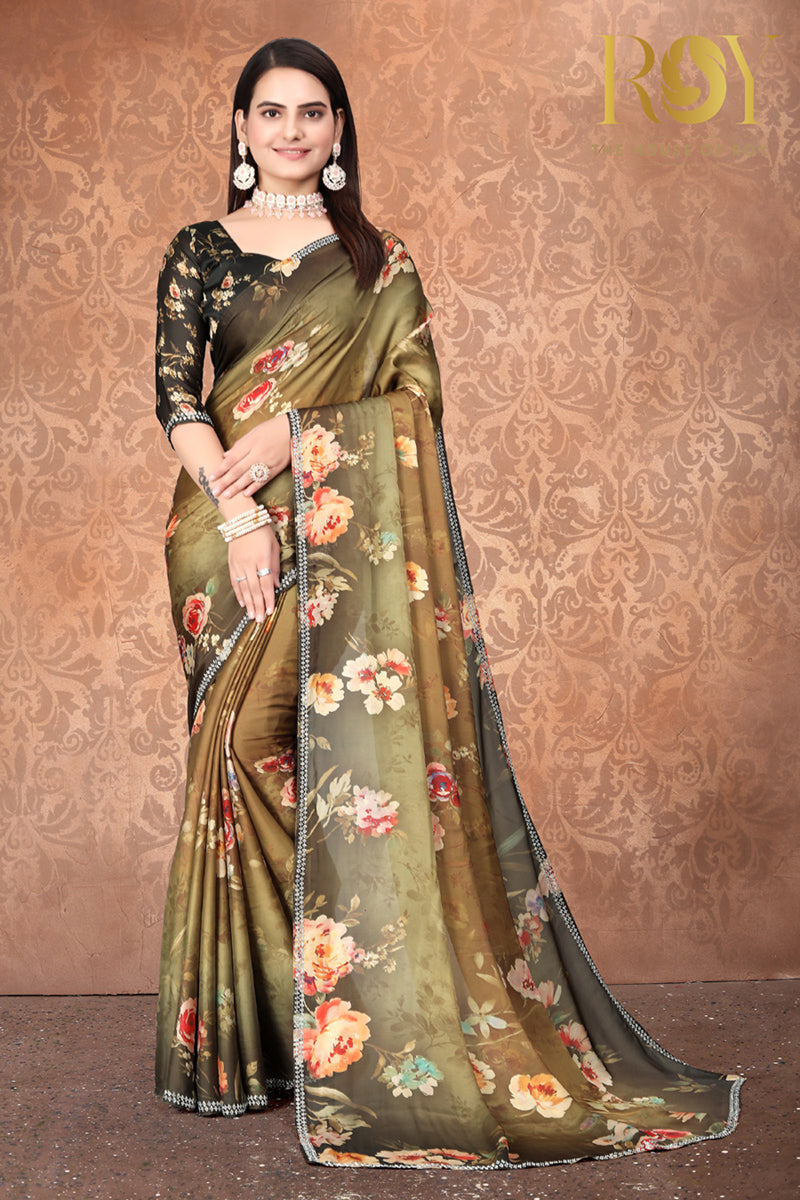 Mustard Satin Fancy Saree