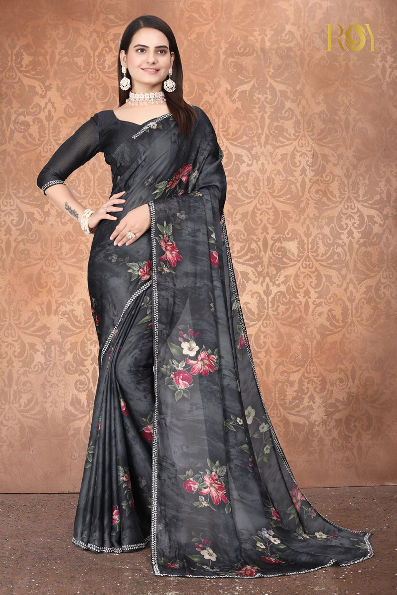 Fancy Greyish Black Saree