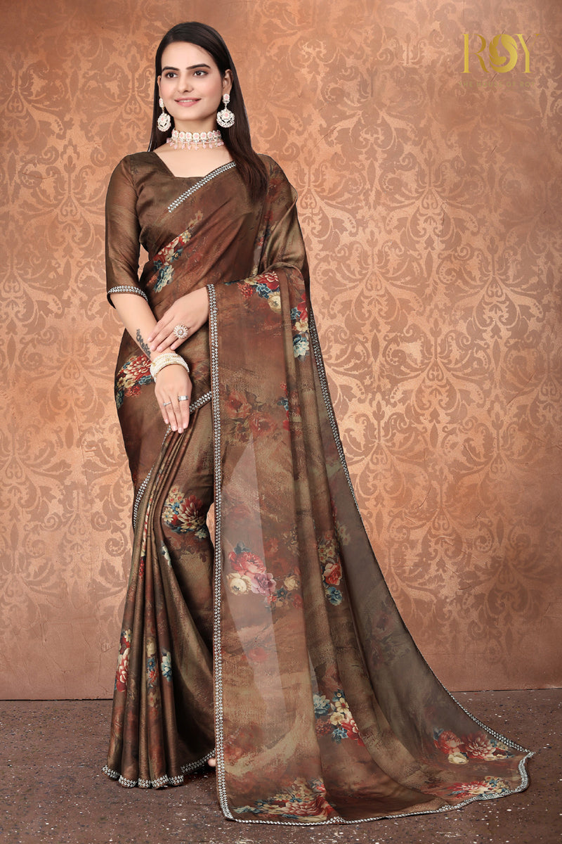 Brown Satin Fancy Saree