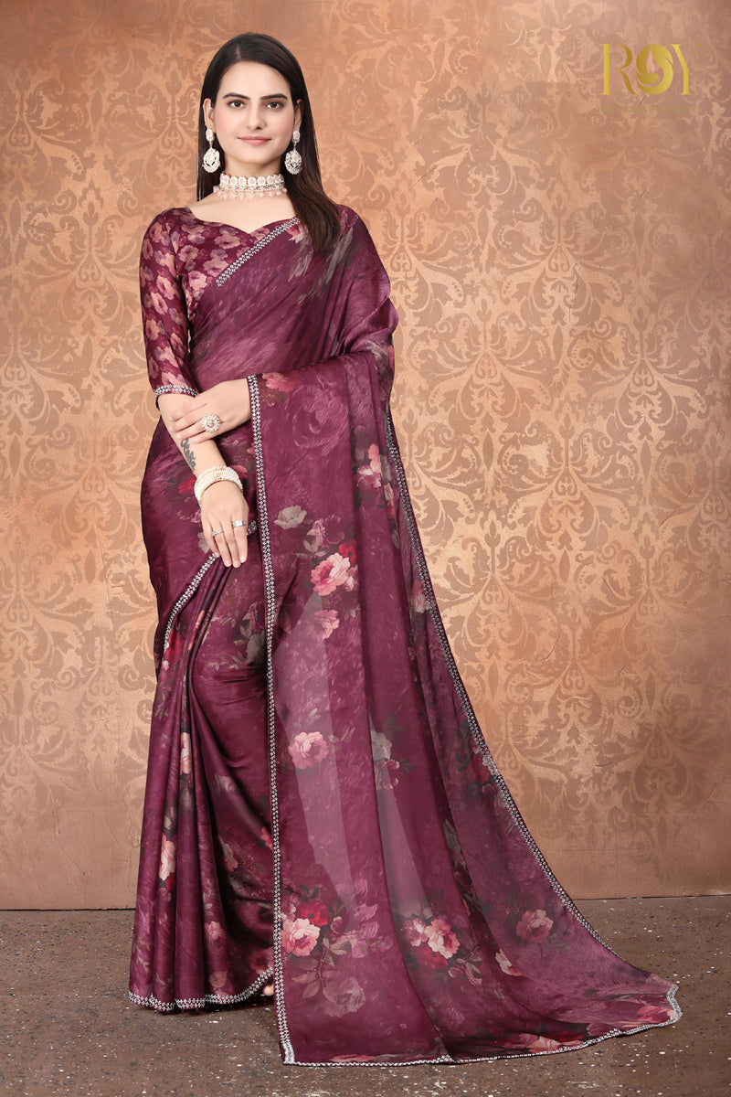 Maroon Satin Fancy Saree