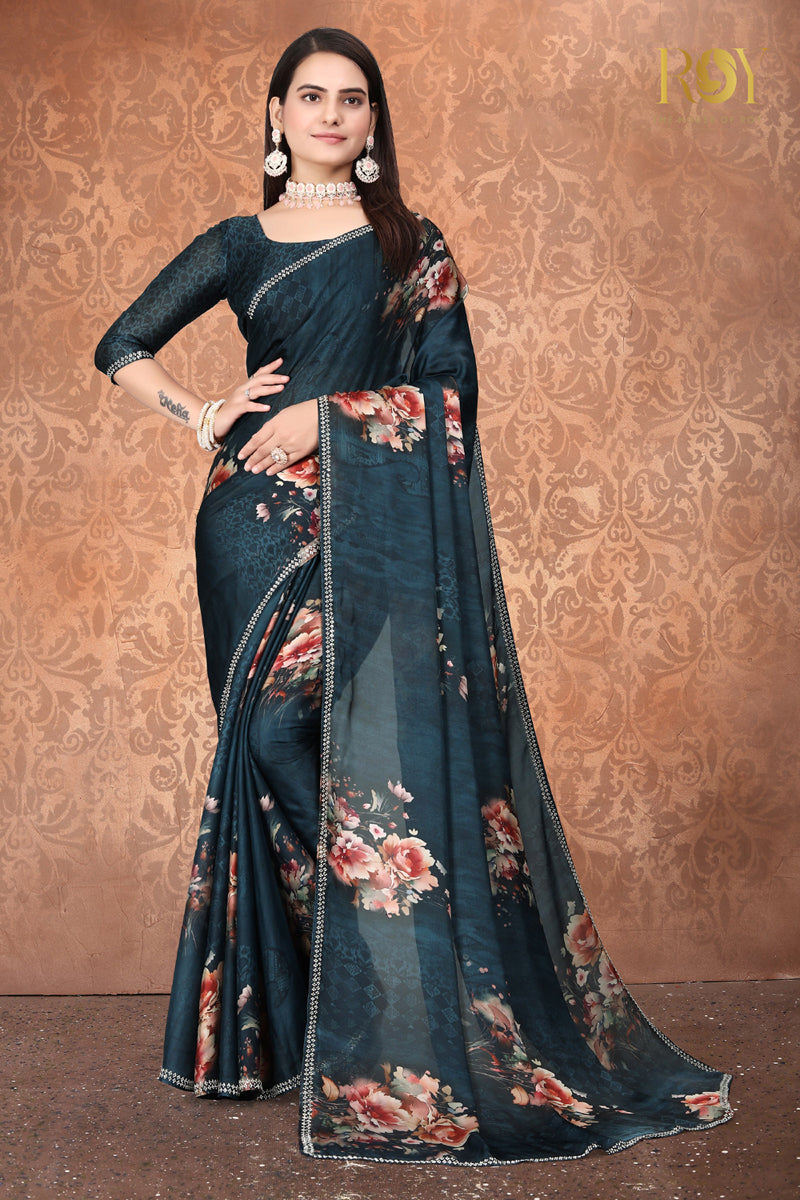Fancy Peacock Blue Saree