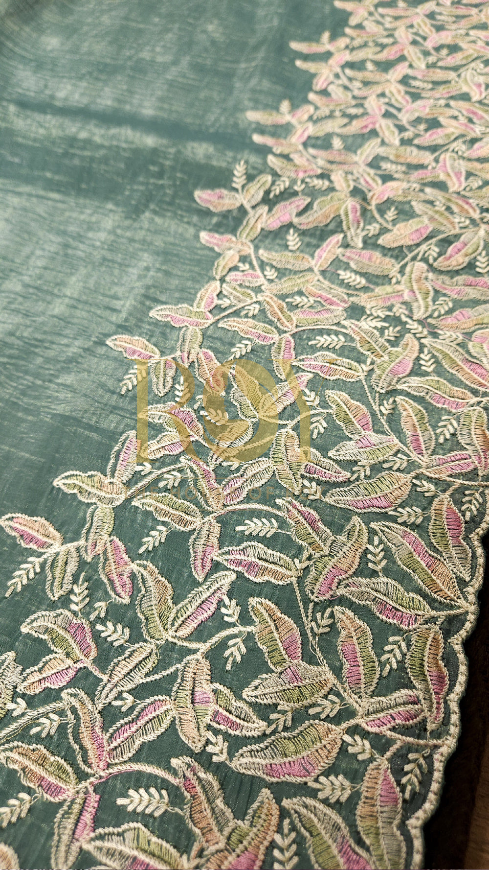 Sea Green Crushed Shimmer Organza Saree