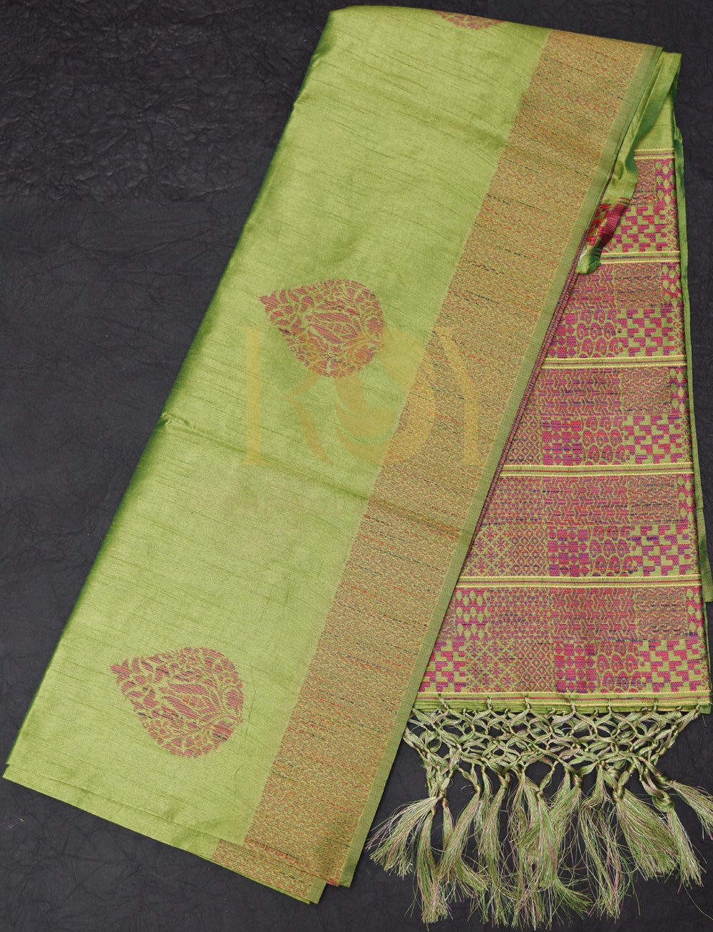 Silk cotton Saree olive green