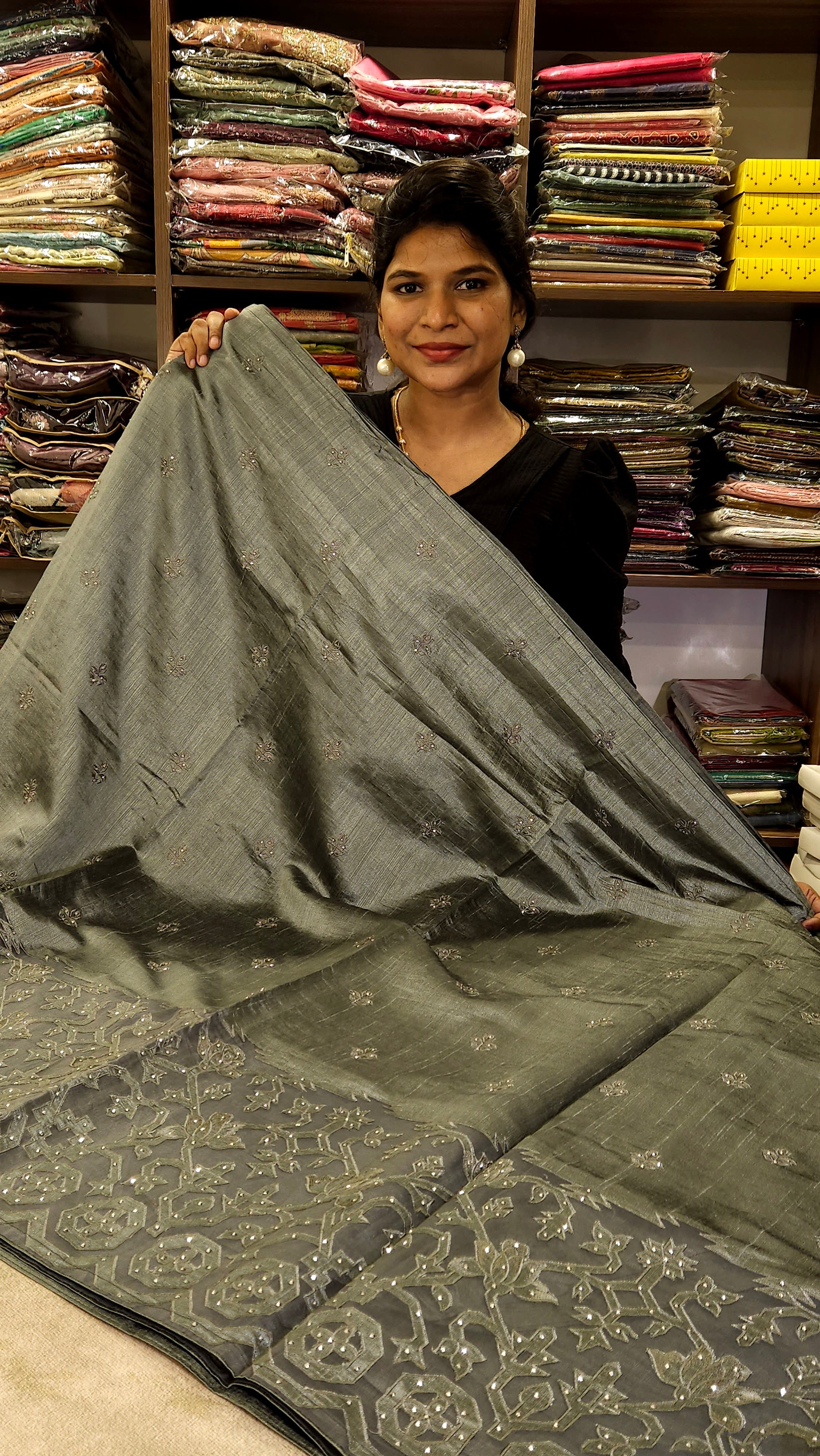 Silk Cotton Saree with Matching Fusion