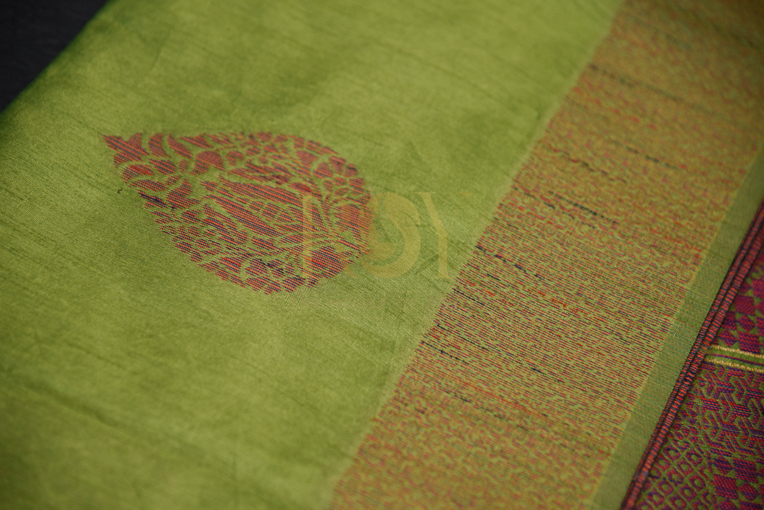 Silk cotton Saree olive green