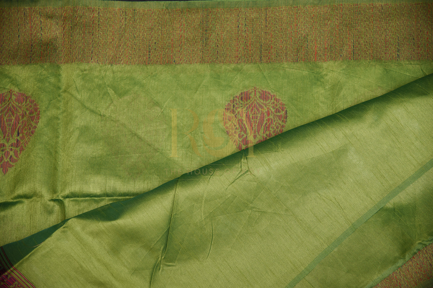Silk cotton Saree olive green