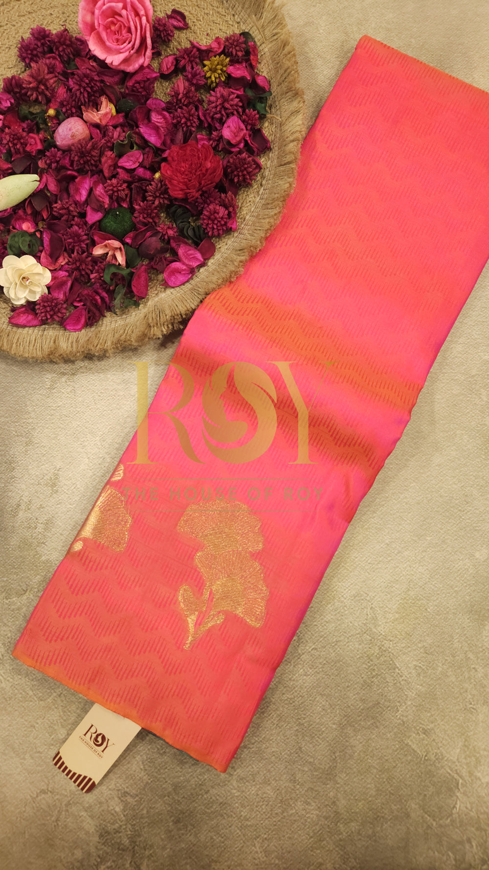 Pure Soft Silk Orangish Pink Saree