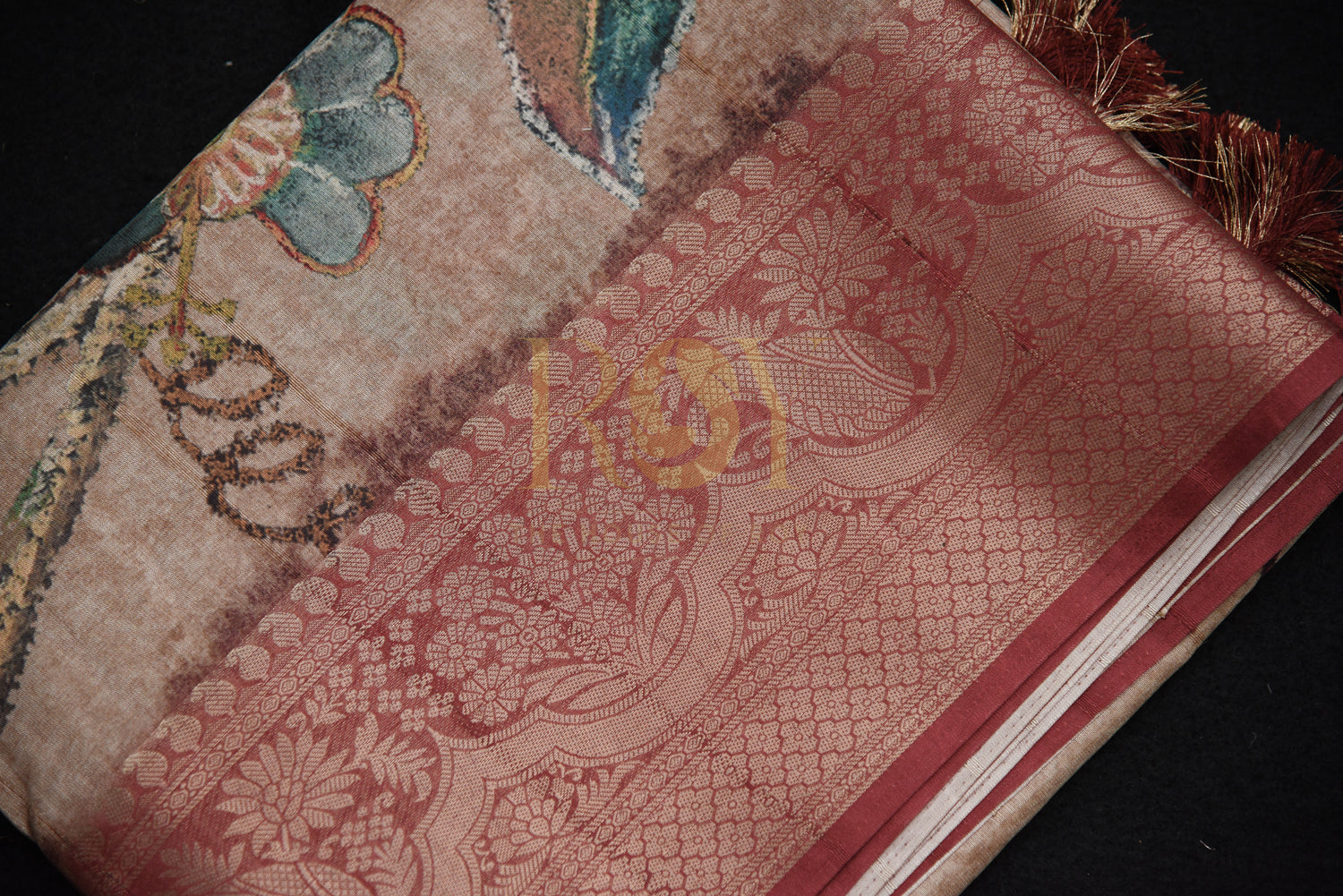 Digital Printed Mix Cotton Saree in Peach