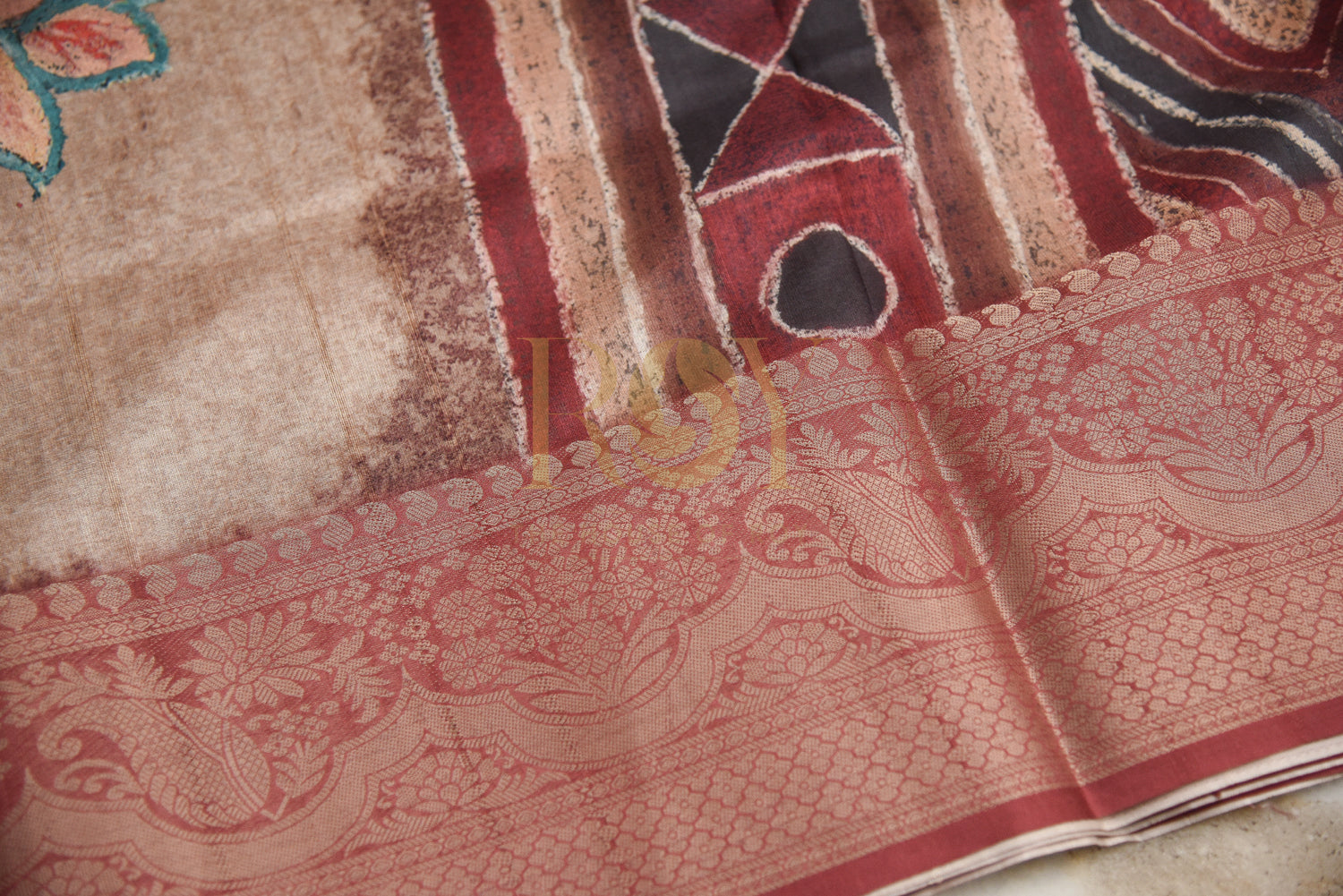 Digital Printed Mix Cotton Saree in Peach