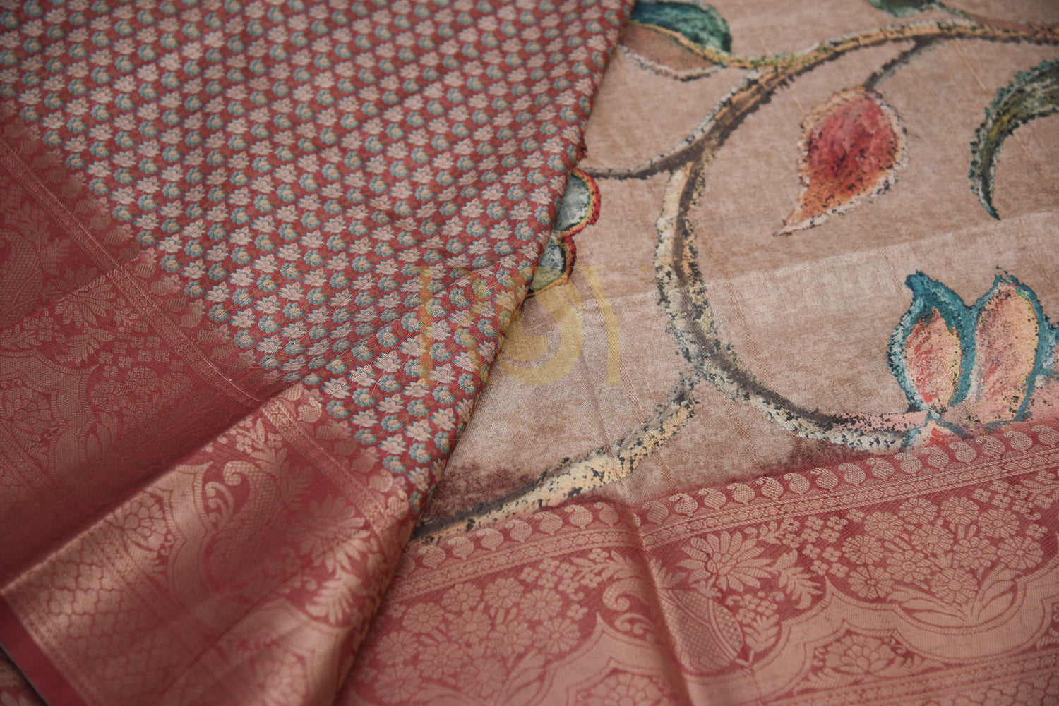 Digital Printed Mix Cotton Saree in Peach
