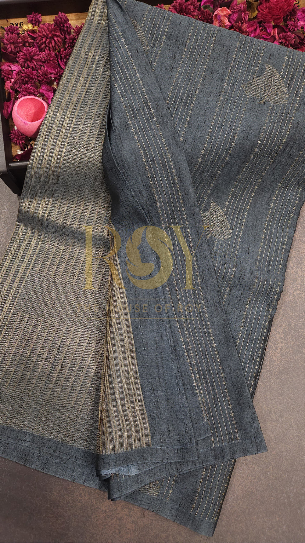 Slub silk steel blue