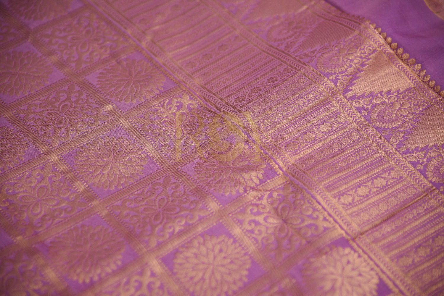 Violet Pure Silk Saree with Copper Jari Butta