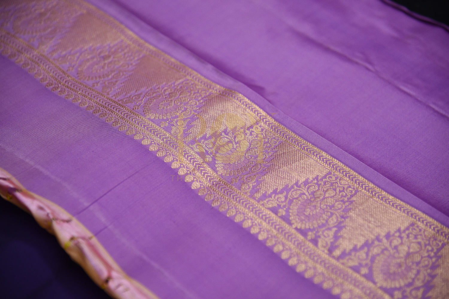 Violet Pure Silk Saree with Copper Jari Butta