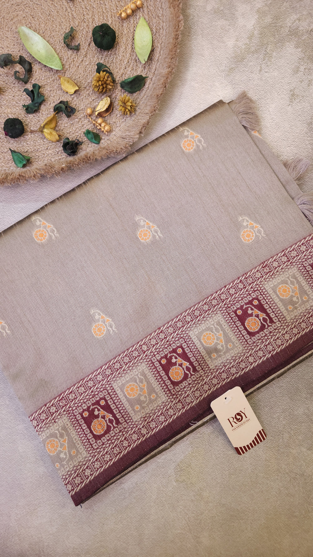Warli Art Inspired Ivory Maroon Cotton Saree
