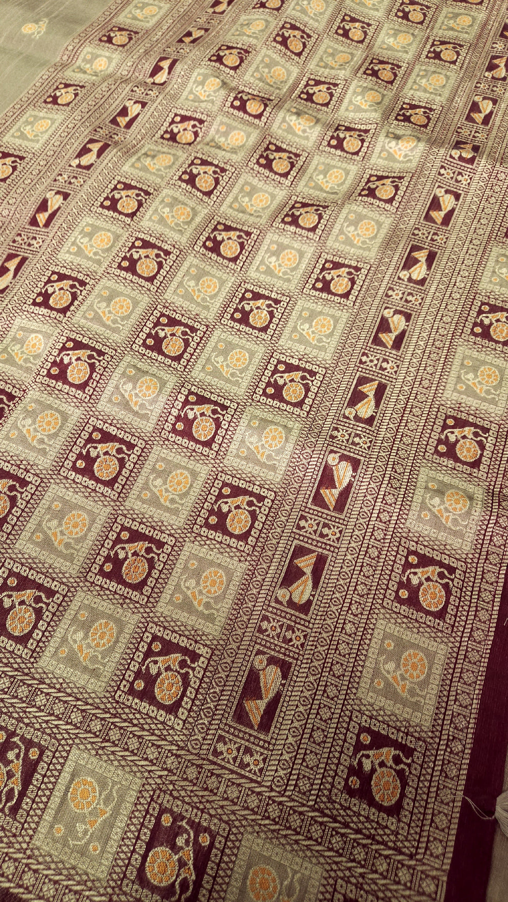 Warli Art Inspired Ivory Maroon Cotton Saree