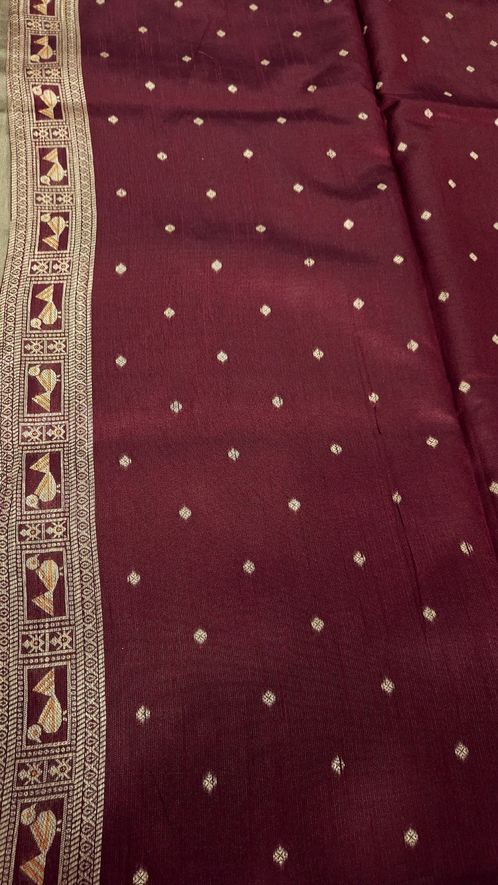 Warli Art Inspired Ivory Maroon Cotton Saree
