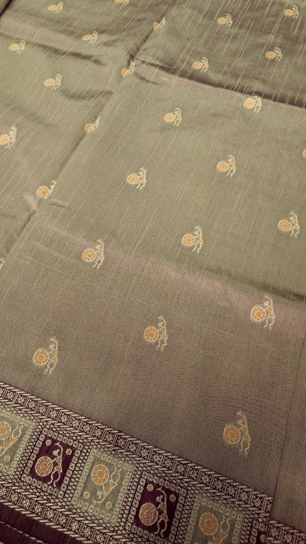 Warli Art Inspired Ivory Maroon Cotton Saree