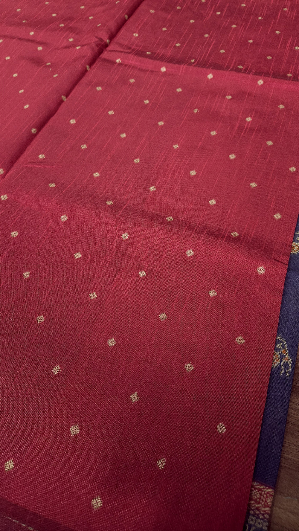 Warli Art Inspired Navy Blue & Red Cotton Saree