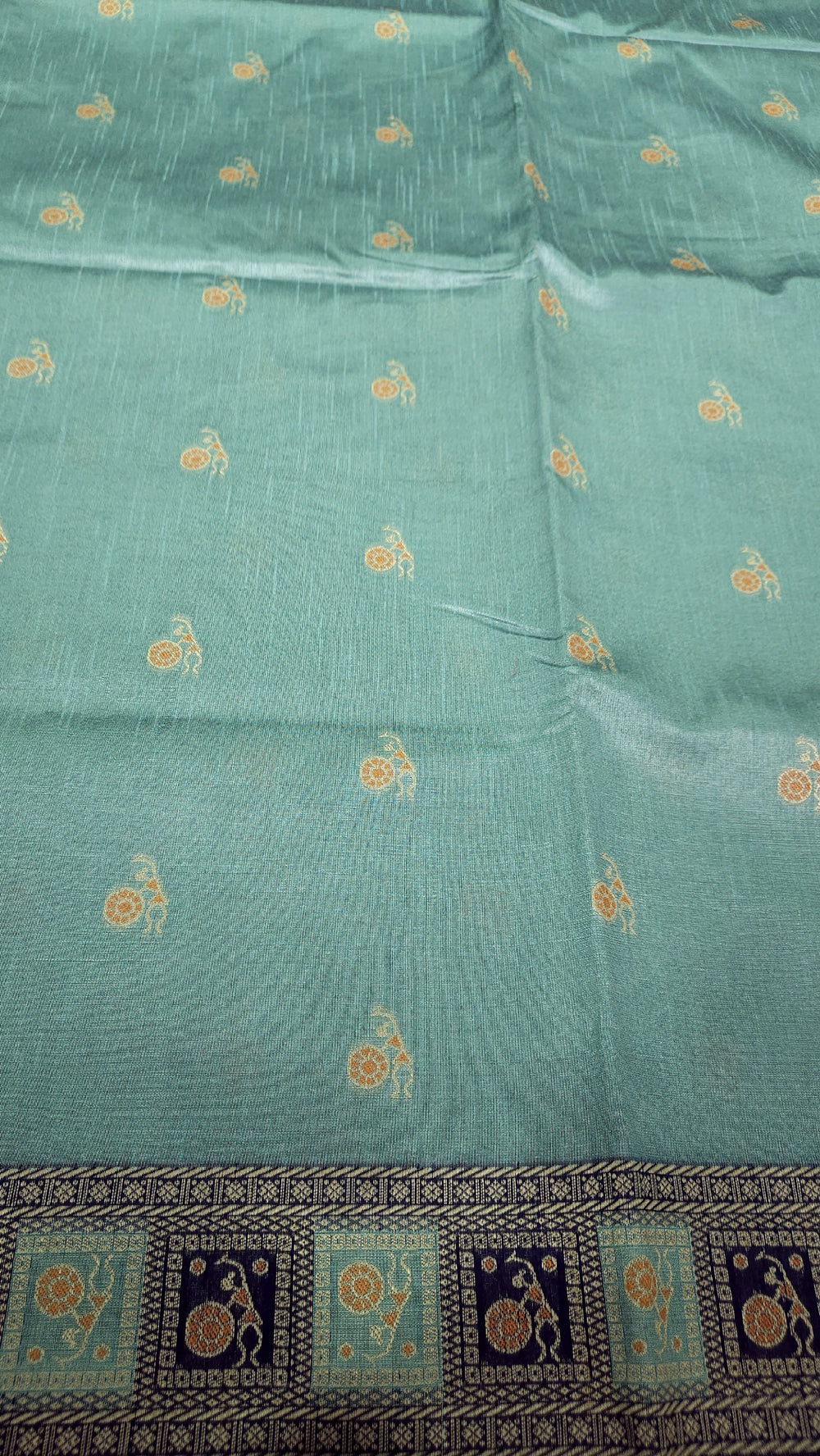 Warli Art Inspired Turquoise Cotton Saree