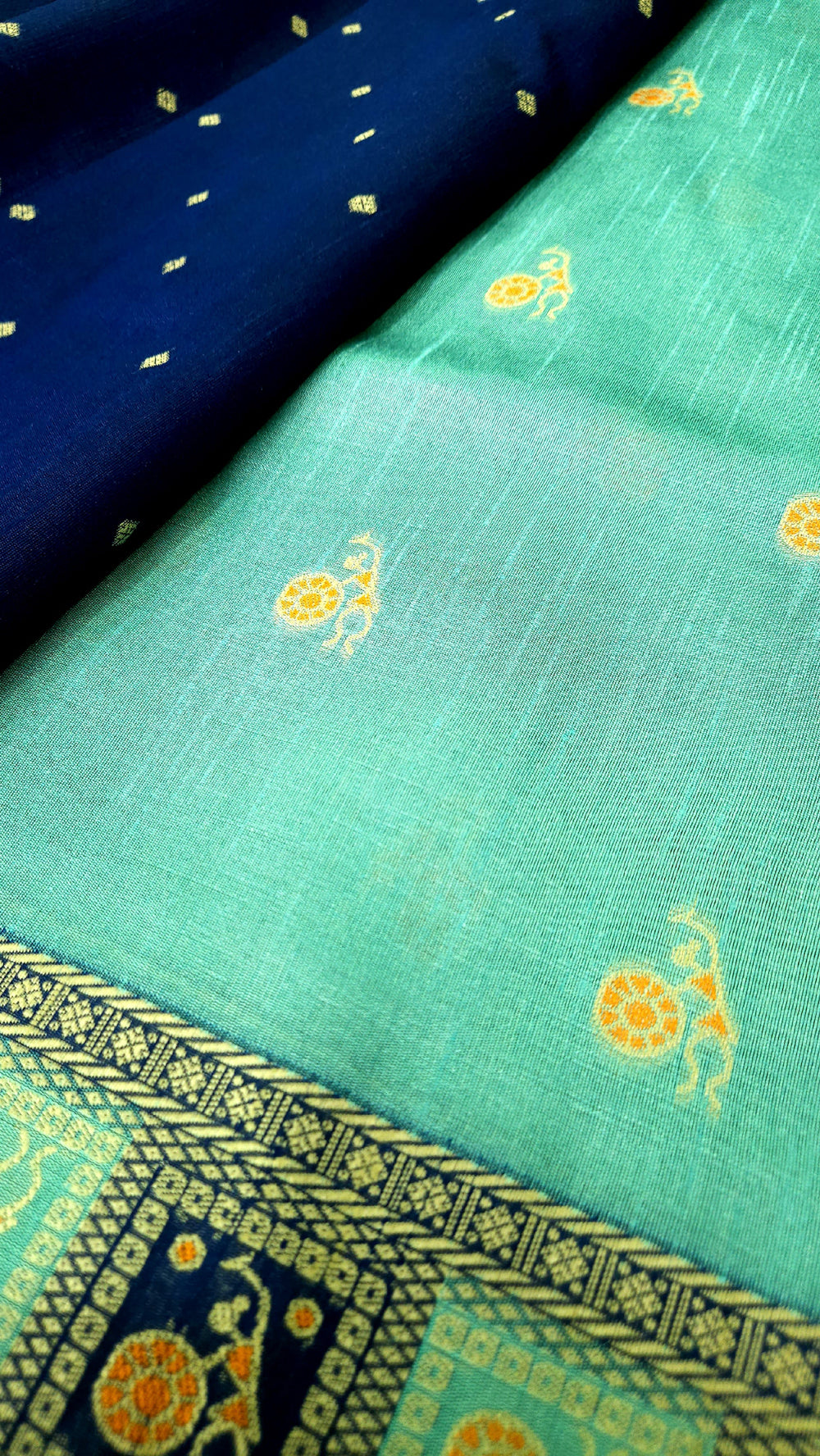Warli Art Inspired Turquoise Cotton Saree
