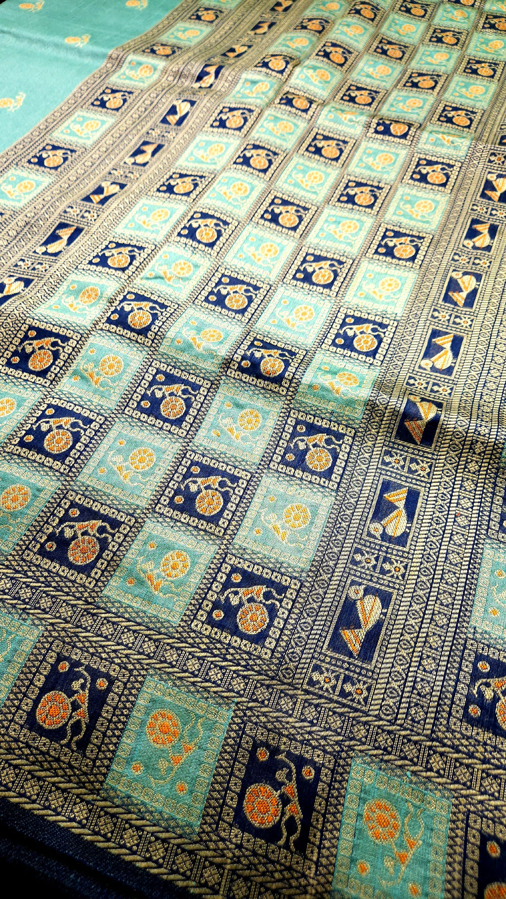 Warli Art Inspired Turquoise Cotton Saree