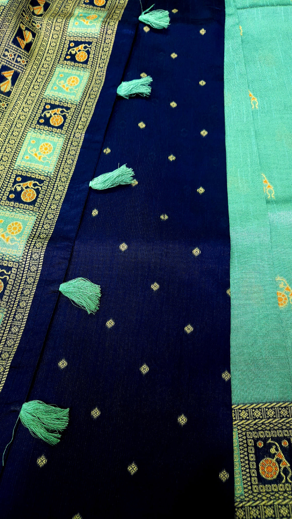 Warli Art Inspired Turquoise Cotton Saree