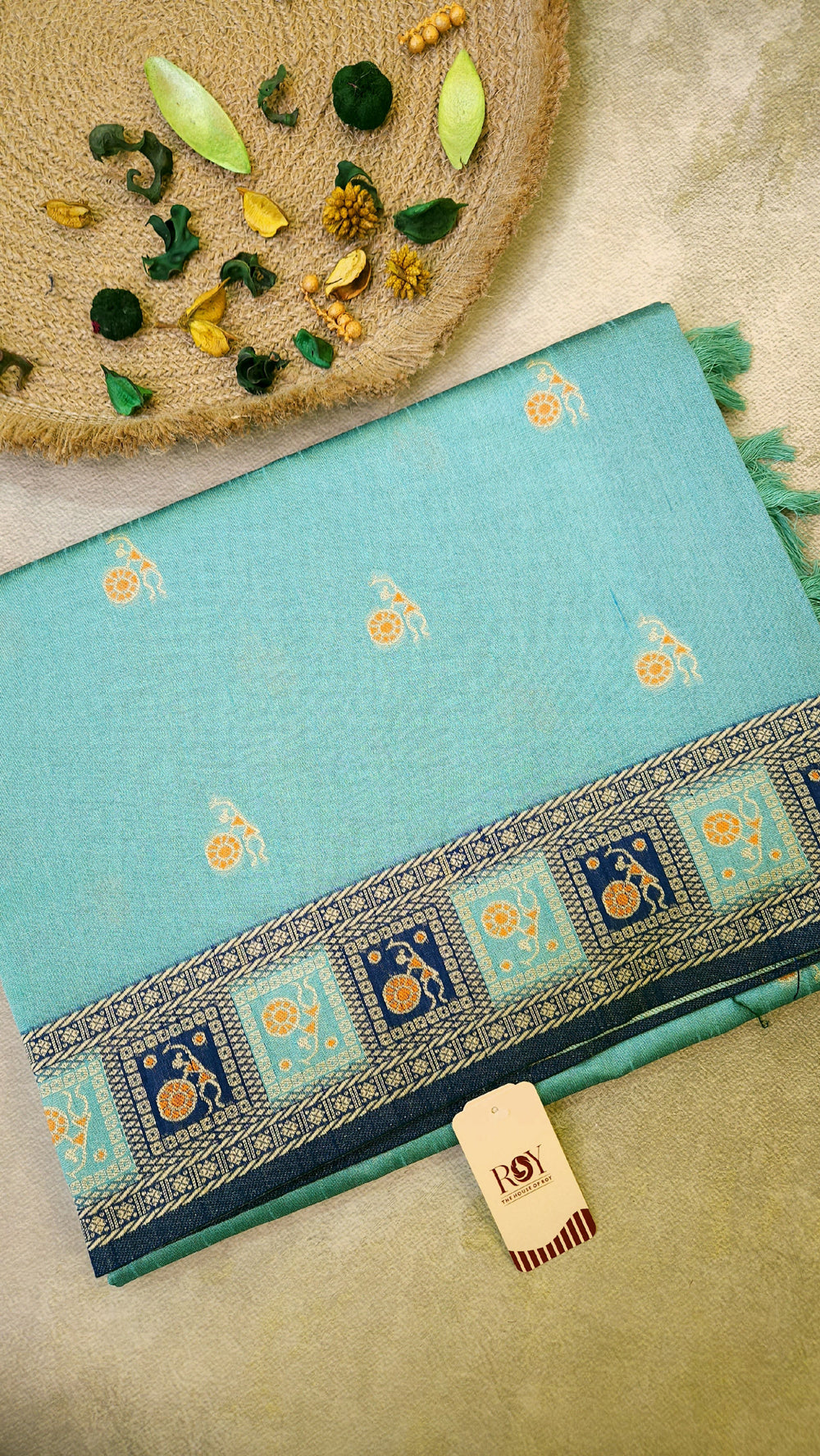 Warli Art Inspired Turquoise Cotton Saree