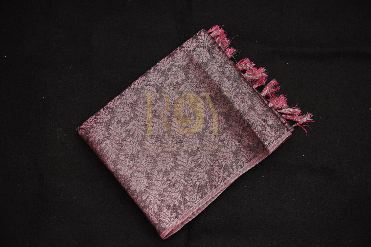Tissue Style Pinkish Saree with Silver Zari