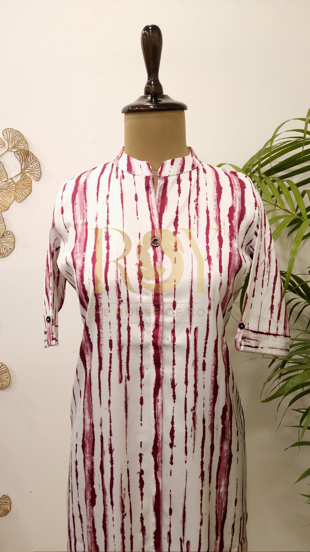 White Burgundy Stripes Casual Kurti