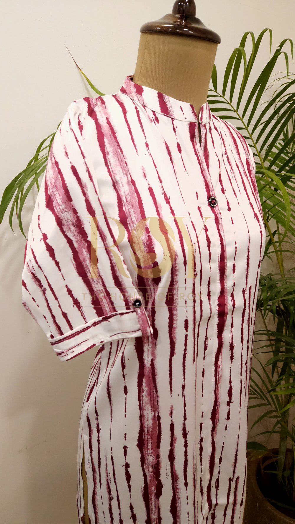 White Burgundy Stripes Casual Kurti