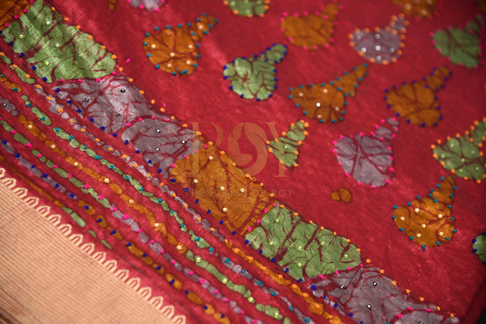 Art Silk Digital Print Saree with Gold Zari
