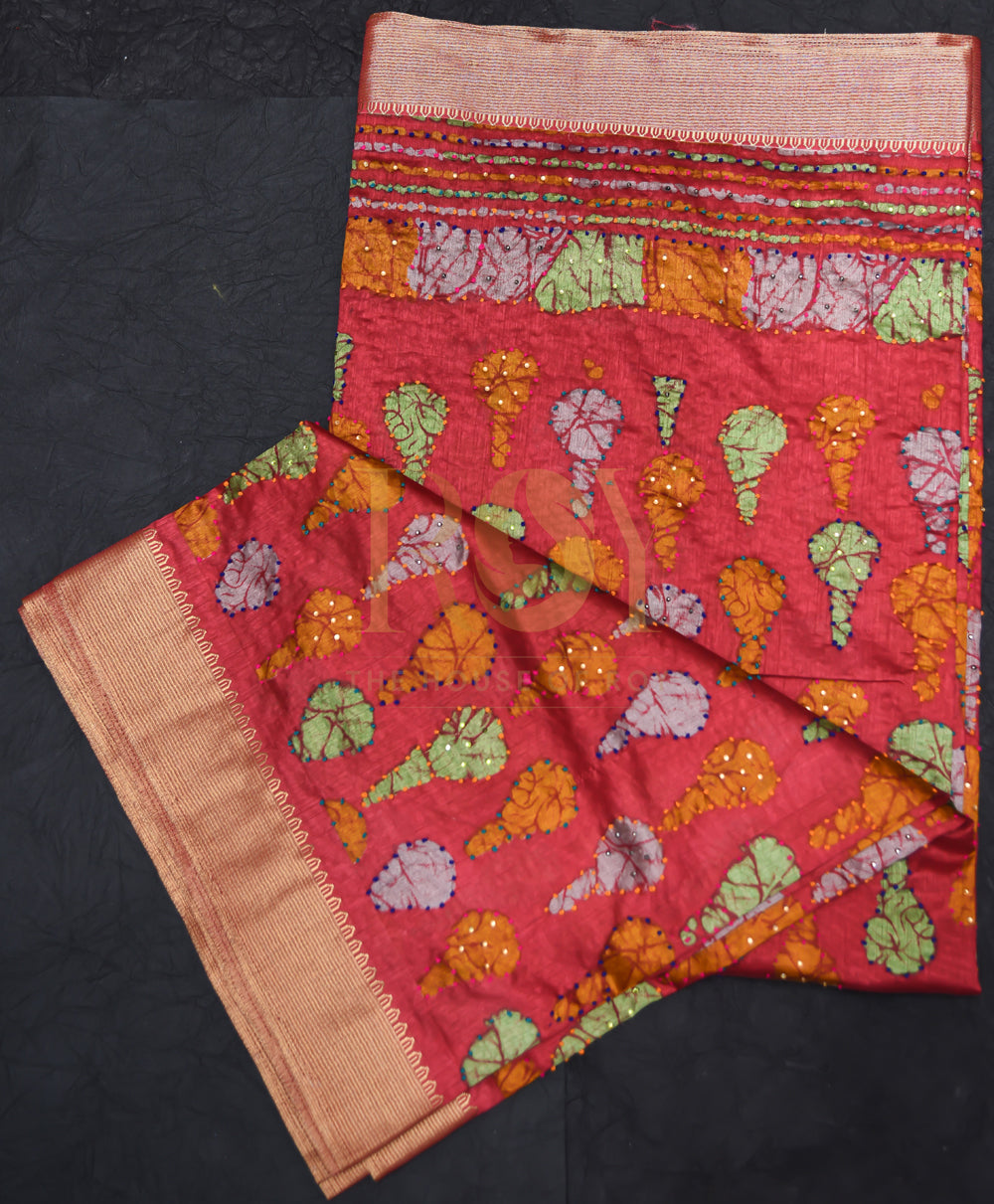 Art Silk Digital Print Saree with Gold Zari