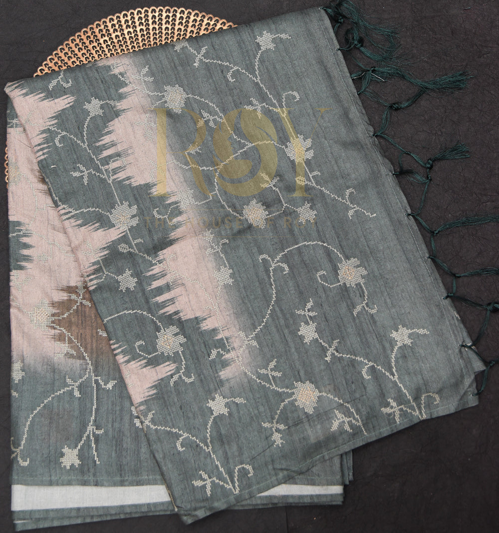 Embroidery saree semi tussar