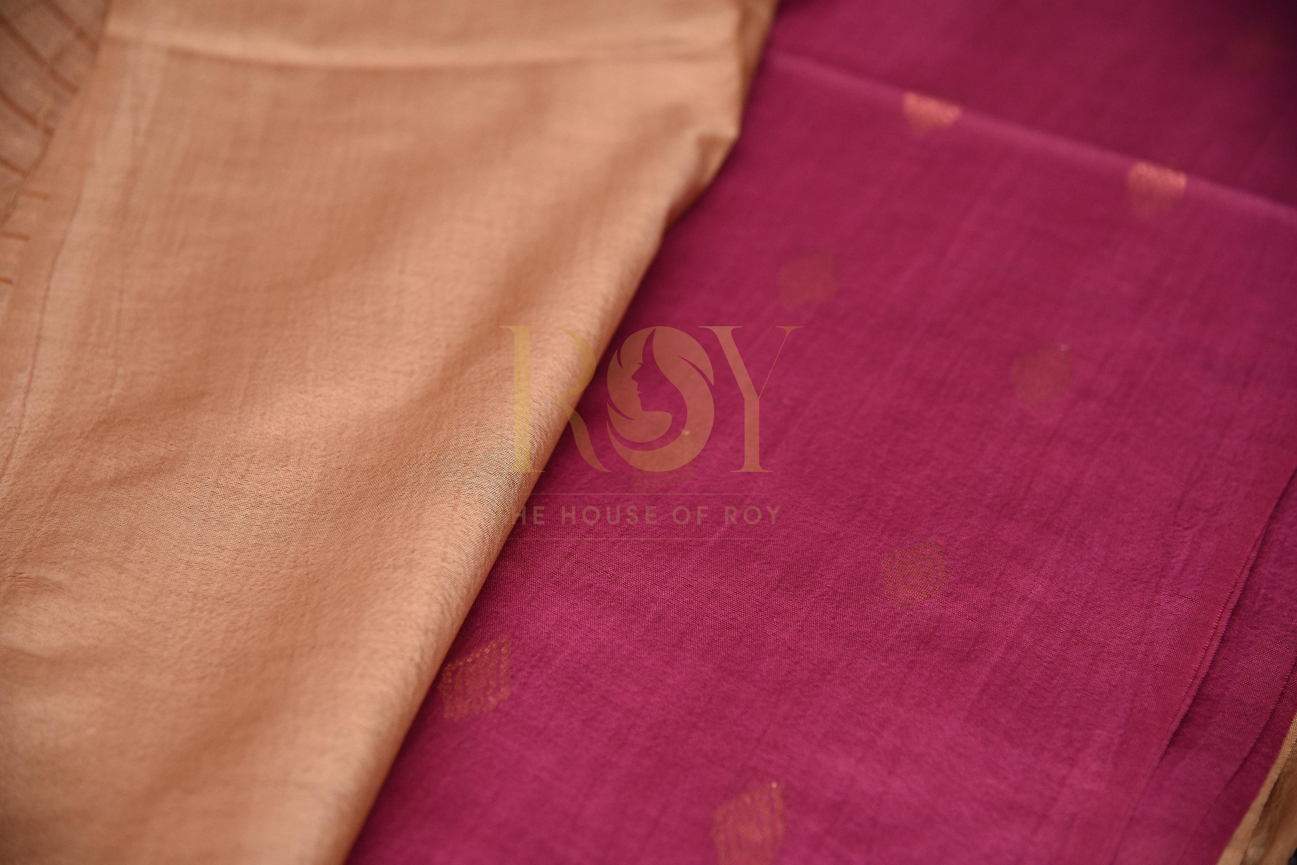 Semi Tussar Saree with Contrast Pallu & Zari Butta