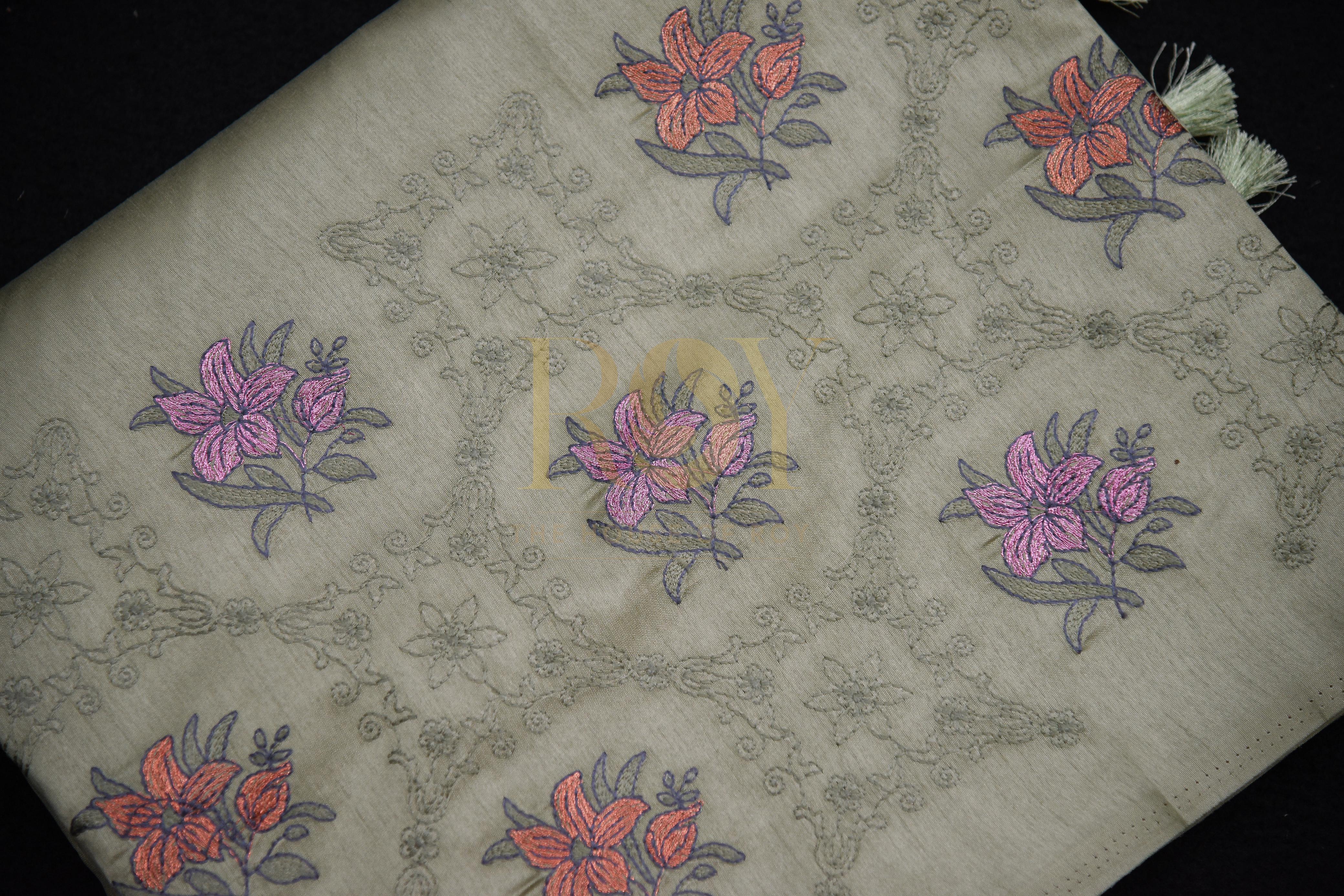 Pastel Green Embroidery Mix Tussar Saree