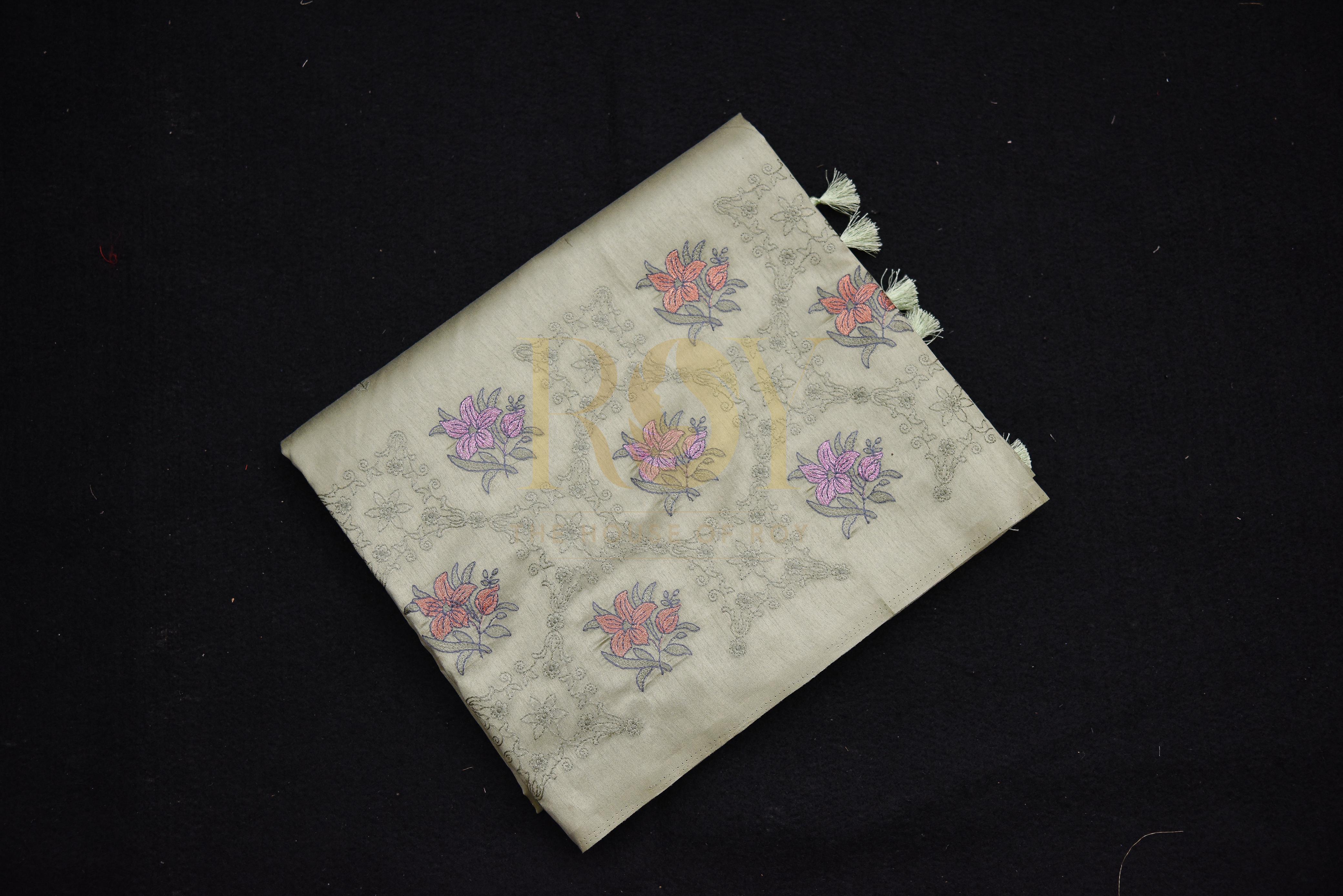Pastel Green Embroidery Mix Tussar Saree