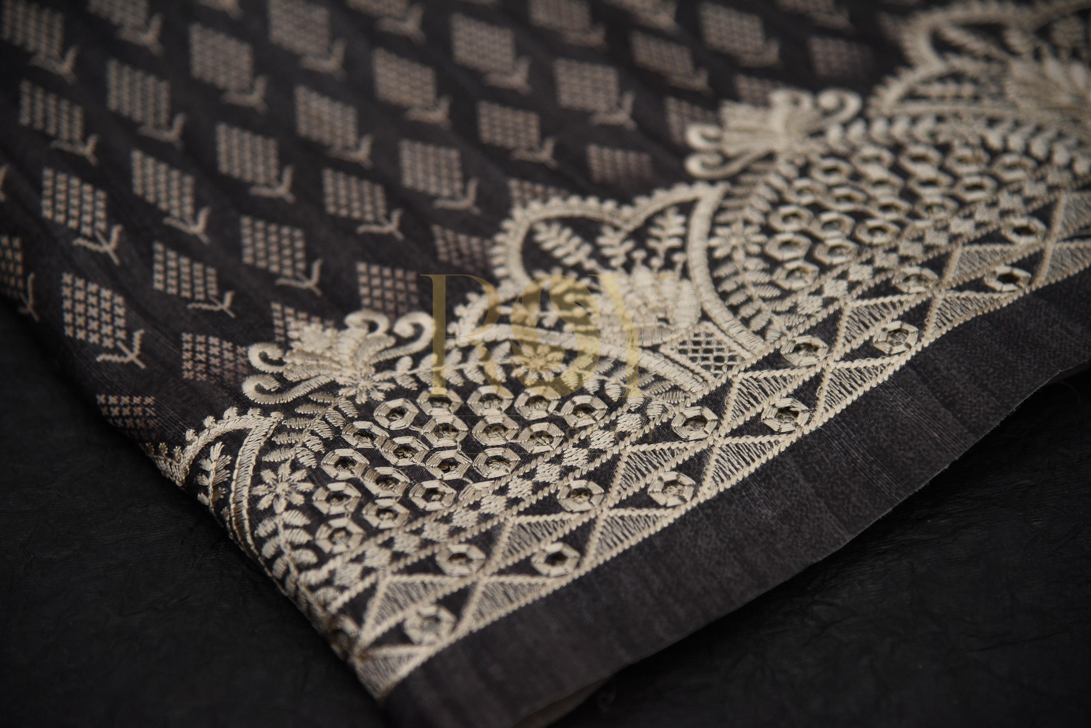 Black Viscose Dola Saree with Embroidered Border